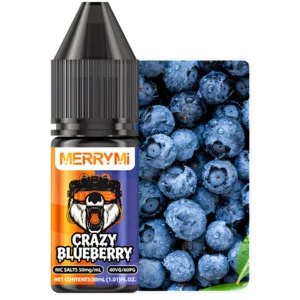 Butelka płynu do e-papierosów Crazy Blueberry 30ml 5%. E-liquid o intensywnym smaku słodkiej borówki amerykańskiej.