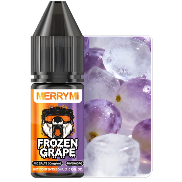 Butelka e-liquidu Frozen Grape 30ml 5%. Chłodzący płyn do e-papierosa o smaku ciemnych winogron z lodem.
