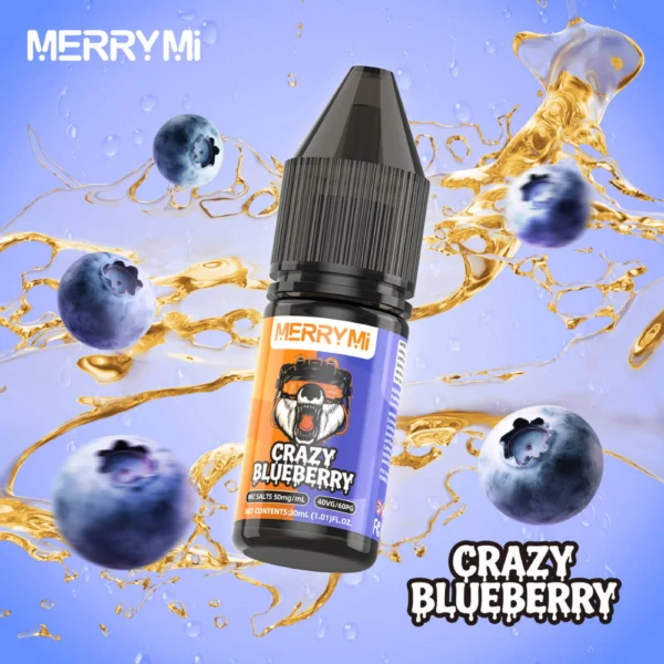 Butelka płynu do e-papierosów Crazy Blueberry 30ml 5%. E-liquid o intensywnym smaku słodkiej borówki amerykańskiej.