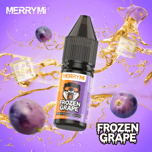 Butelka e-liquidu Frozen Grape 30ml 5%. Chłodzący płyn do e-papierosa o smaku ciemnych winogron z lodem.